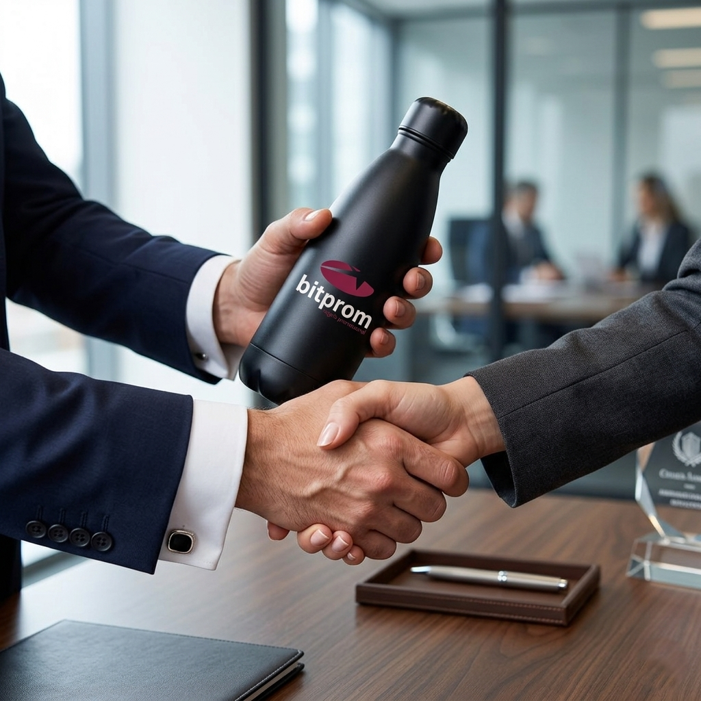 Entrega de merchandising corporativo para fidelización de clientes.